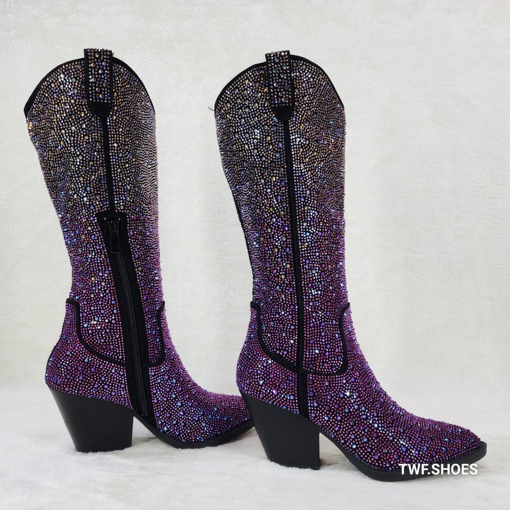 Women's Rhinestone Cowboy Boots - Purple and Black - Picture 14 of 16